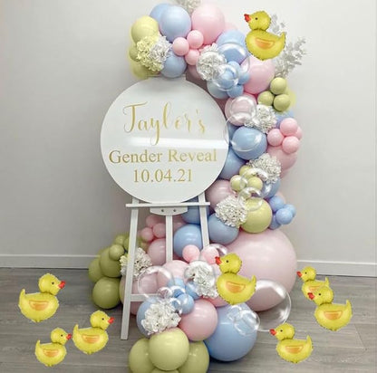 Lucky Yellow Duck Balloon Arch Garland Kit, 157 pcs Pink and Blue Polka Dot Latex Balloons with Rubber Duck Foil Balloons for Gender Reveal Birthday Wedding He or She Party Decorations