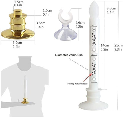 6 Pack Flameless Taper Candles with Remote/Timer & Suction Cup, Battery Operated Flickering LED Window Candles, Vintage Christmas Electric Fake Candlesticks, Golden Holder