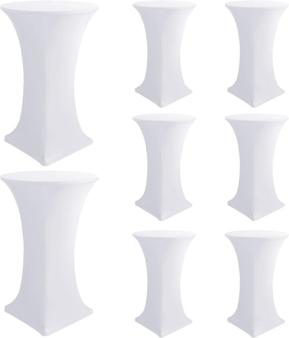 Cocktail Table Covers-Spandex Round High Top Table Cloths 8 Pack 32x43 Inch-White Stretch Fitted Bar Tall Tablecloth for Pub Bistro Highboy Party Event Banquet Height Folding Satnding Tables