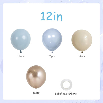 50pcs Dusty Blue Balloon Set, 12-Inch Baby Slate Blue, Sand White & Champagne Gold Confetti Balloons, Elegant Decor for Baby Showers, Weddings, Graduations & Boys' Birthdays