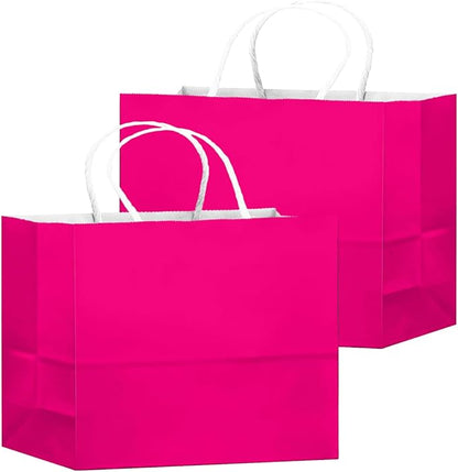 qiqee 24PCS Large Gift Bag with Handles Bulk 13"x4.5"x10" Gift Bags Rose Pink Bags Multiple Uses (32x11x25cm,Wide Large)