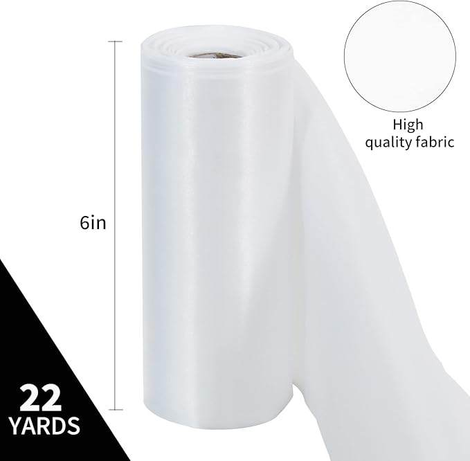 TONIFUL 6 inch x 22yd Wide White Satin Ribbon Solid Fabric Large Ribbon for Grand Opening Cutting Ceremony Wedding Birthday Party Decoration Gift Craft Chair Sash Table Car Bows Indoor or Outdoor