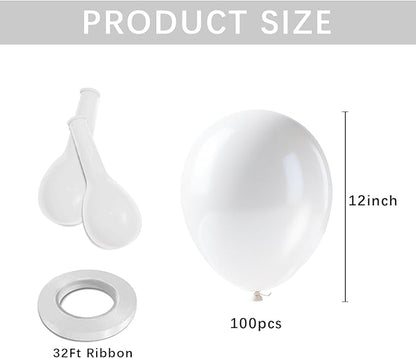 White Balloons 100pcs Pearl Latex Party Balloon for White Theme, Wedding, Engagement, Anniversary, Graduation, Birthday Party Backdrop, 4th of July, Neutral Baby Shower, Bachelorette Party Decorations