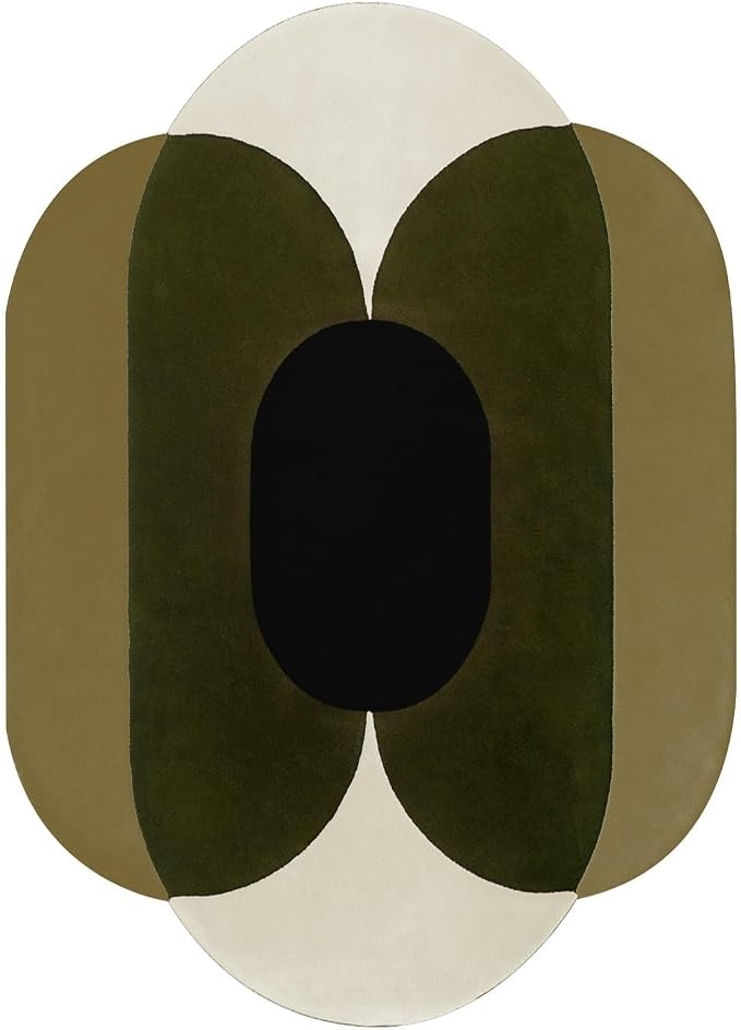 Minimalist Mid Century Modern Abstract Irregular Area Rug for Living Room Bedroom Guestroom Faux Wool Washable Carpet 6x9 Boho Meetingroom Home Office Stain Resistant Floor Rugs Olive Green Beige