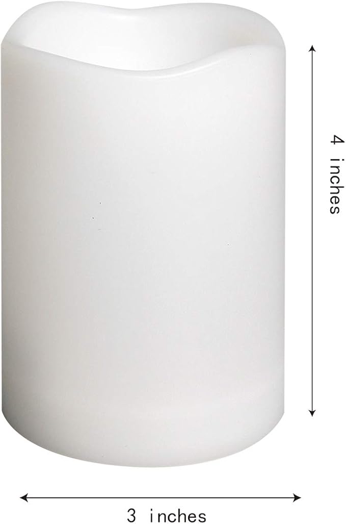 CANDLE CHOICE Waterproof Outdoor Battery Operated Flameless Candles Remote Timer White Plastic Realistic Flickering Fake Electric LED Pillars Lantern Garden Wedding Christmas Decorations 3”x4” 6 Pack