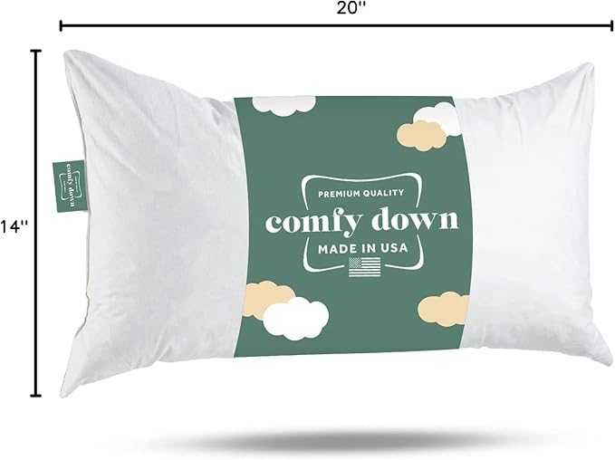 ComfyDown 14x20 Throw Pillow Insert, Down & Feather Fill, 100% Cotton Cover, Made in USA – Premium Soft Lumbar Decorative Pillow Form Sham Stuffer for Bed, Sofa & Couch