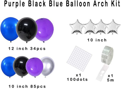 Purple Black Blue Balloon Arch Garland Kit - Purple Blue Black Balloons Metallic Silver Balloons for Video Gaming Miner Birthday Graduation Party Decorations