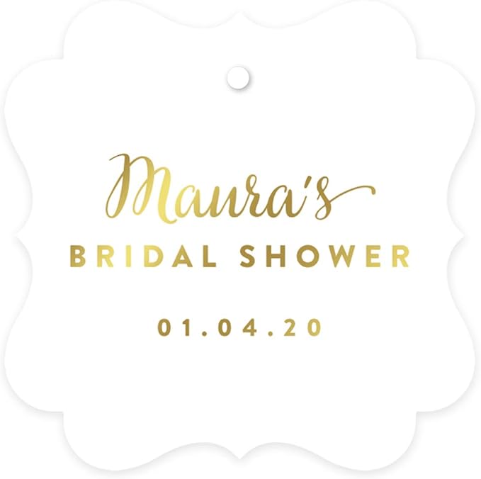 Andaz Press Personalized Fancy Frame Square Wedding Gift Tags, Metallic Gold Ink, Bridal Shower, 24-Pack, Custom Made Any Name, Not Gold Foil