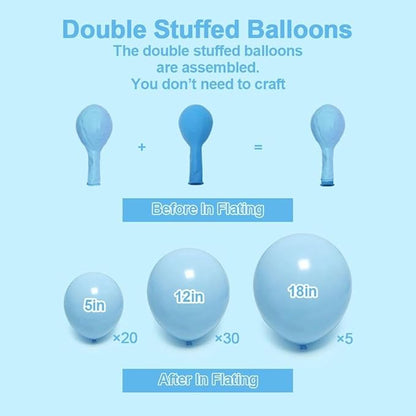 Double Stuffed Pastel Blue Balloon Garland Macaron Baby Blue Balloons Different Sizes 18/12/5 Inch Light Blue Latex Balloons Arch Kit For Gender Reveal Birthday Baby Shower Party Decorations
