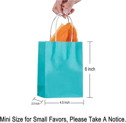 AWELL Mini Turquoise Blue Paper Bag with Handle Party Favours Bag 6x4.5x2.5 inch for Baby Shower Birthday Wedding Recycled Bag, Pack of 24