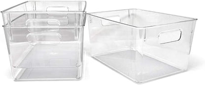 Isaac Jacobs 3-Pack Large Clear Storage Bins with Handles, Plastic Organizer for Home, Room, Office, Fridge, Kitchen/Pantry Non-Slip Container Set, Food Safe, BPA Free (3-Pack, Large)