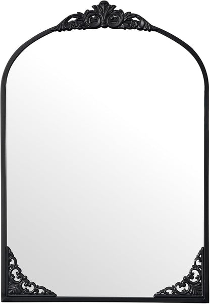 Vintage Arched Mirror 26x38 Inch Black Bathroom Mirror Antique Ornate Baroque Mirror for Living Room Entryway Bathroom Fireplace