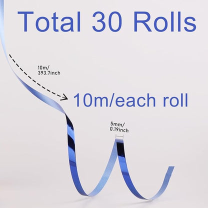 30 Rolls Glossy Metallic Curling Ribbons for 4th of July Decoration Independence Day Crafts Bows Present Wrapping Florist Wedding Party Festival Art Craft Decor, 11 Yards Per Roll, 3/16 Inch Wide