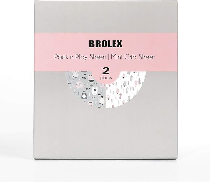 BROLEX 2 Pack Mini Crib Sheets, Stretchy Portable Fitted Playard Sheet Set, Convertible Playard Mattress Cover, Ultra Soft Breathable Material, Jungle Animals