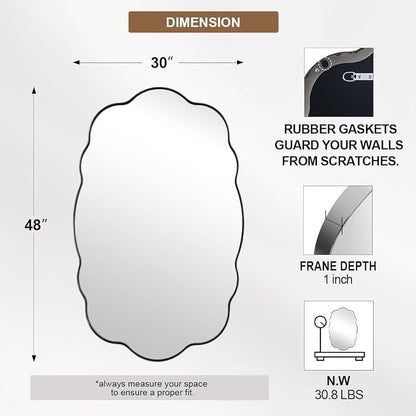 ANDY STAR Chrome Wavy Oval Bathroom Mirror - 30x48 Inch Large Scalloped Bathroom Mirror, Unique Irregular Design with Polished SUS Metal Frame