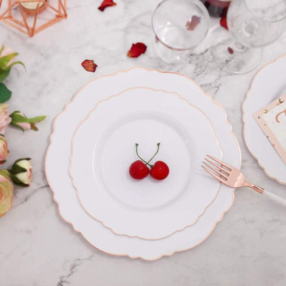 WDF 100pcs Rose Gold Plastic Plates-Baroque White &Rose Gold Disposable Plates including 50Plastic Dinner Plates 10.25inch,50Salad Plates 7.5inch for Wedding & Parties