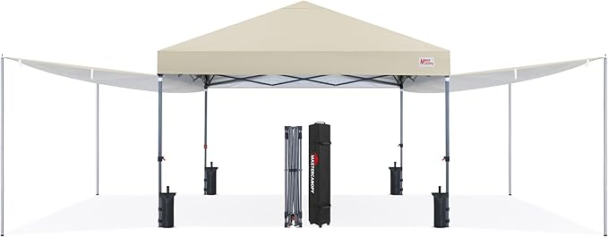 MASTERCANOPY Pop Up 10x10 Canopy Tent with Center Lock, 2 Shelters, 4 Poles, 230 Sq ft of Large Shade Space, for Camping, Picnics & Beach (10'x10',Beige)