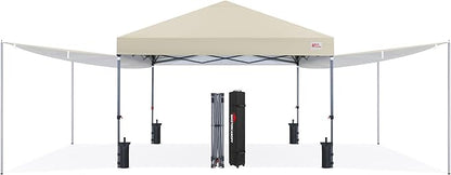 MASTERCANOPY Pop Up 10x10 Canopy Tent with Center Lock, 2 Shelters, 4 Poles, 230 Sq ft of Large Shade Space, for Camping, Picnics & Beach (10'x10',Beige)
