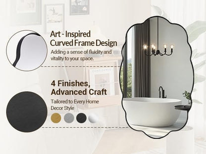 ANDY STAR Matte Black Wavy Oval Wall Mirror -26x38 Inch Scalloped Mirror for Bathroom, Living Room & Entryway, Anti Rust Stainless Steel Wall Mount Horizontal or Vertical