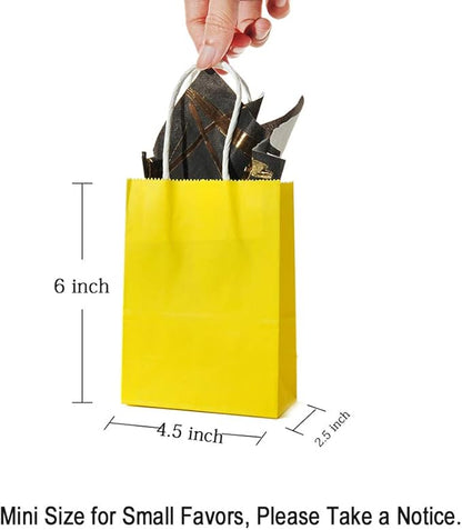 AWELL Mini Small Size Yellow Paper Bag with Handle Party Favours Bag 6x4.5x2.5 inch for Wedding Birthday Baby Shower Summer Tropical Theme Party Recycled Bag,Pack of 24