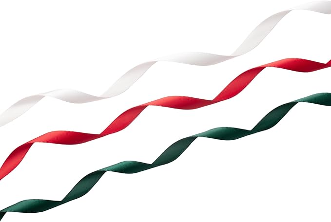 QIANF Red/Dark Green/White Double Face Satin Ribbon 3/8 Inch x 45 Yards Fabric Ribbon for Gift Wrapping, Flower Bouquets, Hair Bows Making, Wedding Decoration, Christmas (3 Rolls *15Yd)