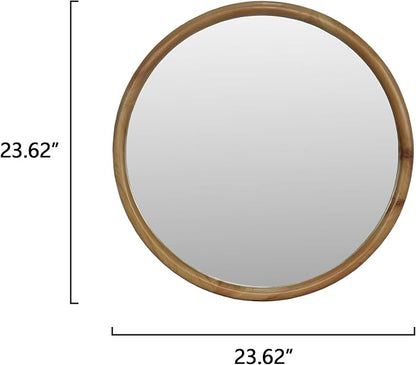 Round Wood Framed Wall Mirror Natural Wooden Circle Mirror for Bathroom Chamber Entryway Mid-Century Modern Decorative Mirror Practical
