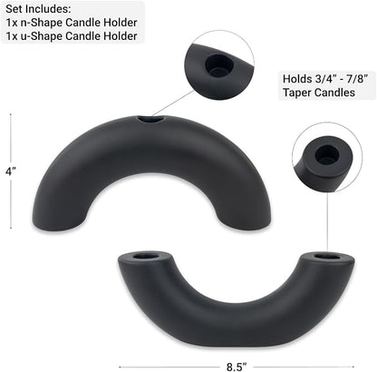 Taper Candle Holder Set - Candle Stick Holders for Dining Room Table, Entryway Table, or Fireplace Mantel - Modern Candelabra Home Decor (Black)
