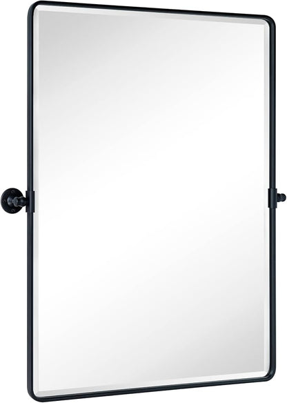 TEHOME Pivot Mirror Matt Black Tilt Vanity Mirror Large Black Metal Framed Rectangle Tilting Beveled Vanity Mirrors for Wall, Vertical Hanging, Overall 34.14 x 40 inches (Mirrror 30 x 40 inches)