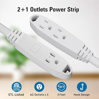 K KASONIC - 25-Feet 3 Outlet Extension Cord, UL Listed, 16/3 SJTW 3-Wire Grounded, 10 Amp 125 V 1625 Watts, Multi-Outlet Indoor/Outdoor Use, White
