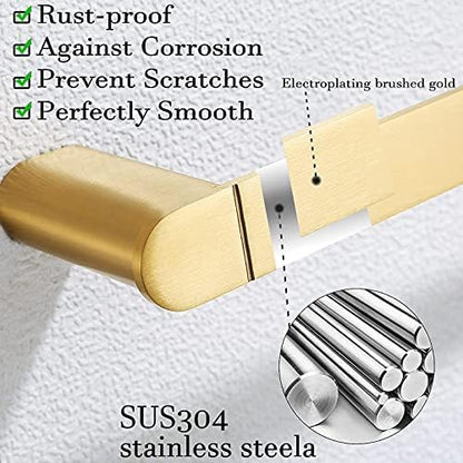 RANDOM Brushed Gold 24 Inch Stainless Steel Towel Holder - Wall Mounted Hand Towel Holder for Bathroom Accessories.96026-2-24BG