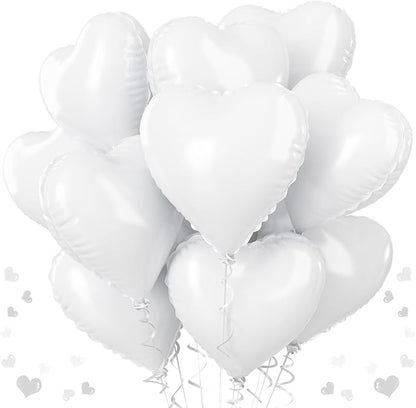 White Heart Foil Balloons, 18 Inch, 12Pcs Large Helium Balloons for Wedding, Birthday, Baby Shower, Bridal, Valentine, Graduation Party Decorations
