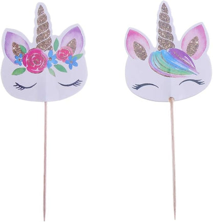 CCINEE 48pcs Rainbow Unicorn Cupcake Toppers Picks Double-Sided Paper Unicorn Cake Toppers for Birthday Party Dessert Decoration