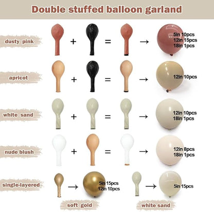 Dusty Rose Balloon Arch Kit Double Stuffed Mauve Pink Cream White Sand Tan Boho Balloon Garland with Blush Brown Gold Latex for Baby Shower Wedding Birthday Fall Party Decoration