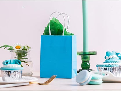AWELL Small Blue Paper Bags with Handle - Party Favours for Wedding, Birthday, Baby Shower & Gender Reveal - Recycled Pack of 24 (6x4.5x2.5 inch)