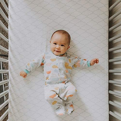 Newton Baby MINI CRIB Fitted Sheets (2-Pack) | Organic Muslin Cotton, Breathable Soft Baby Sheets, Washable Baby Mattress Sheets, Fits Any Mini Sized Crib 24" x 38", Dreamweaver Moonstone Mist + White