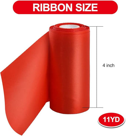 TONIFUL 4 Inch x 11 Yards Wide Red Satin Ribbon Solid Fabric Large Ribbon for Cutting Ceremony Kit Grand Opening Chair Sash Table Hair Car Bows Sewing Craft Gift Wrapping Wedding Party Decoration