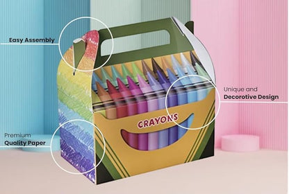 Hammont Paper Treat Boxes - (10 Pack) - Party Favors Treat Container Cookie Boxes Cute Designs Perfect for Parties and Celebrations 6.25" x 3.75" x 3.5" (Crayon)