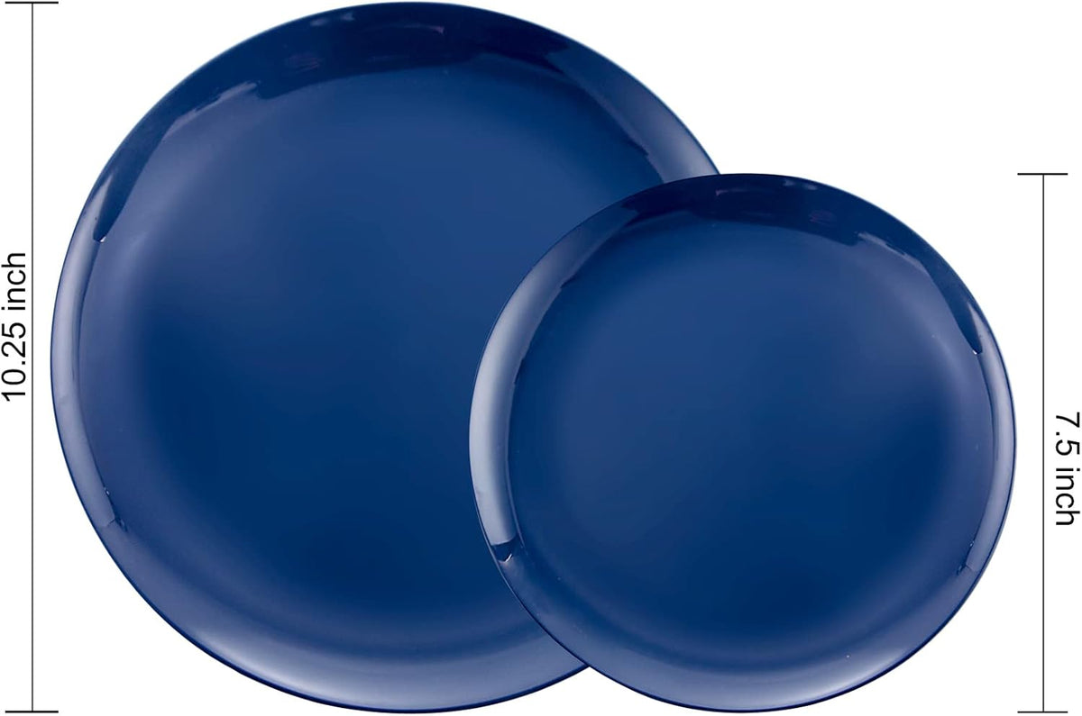 PULOTE 100PCS Blue Plastic Plates - Heavy Duty Navy Blue Disposable - Include 50PCS 10.25inch Dinner & 50PCS 7.5 inch Dessert/Salad Plates - Ideal for Party & Labor Day
