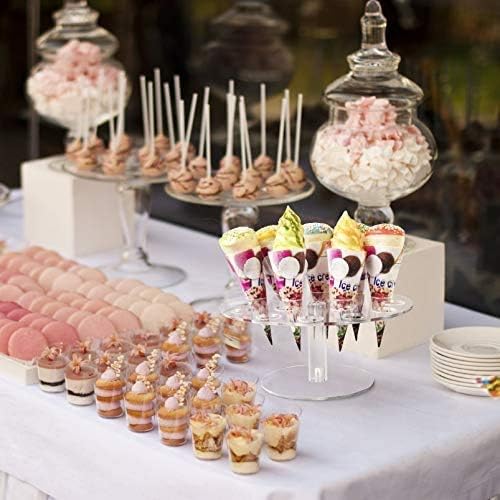 YestBuy Ice Cream Cone Holder Stand with 16 Holes, Ice Cream Cone Display Stand Holder, Cupcake Stand, Clear Acrylic Cone Display Stand Weddings Baby Showers Birthday Parties Anniversaries Christmas