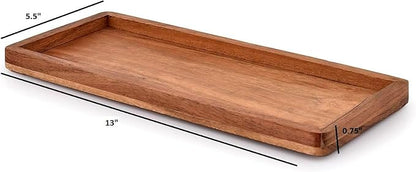 NIRMAN Acacia Wood Rectangular Wooden Platters for Home Decor, Food, Vegetables, Fruit, Charcuterie, Appetizer Serving Tray (13" x 5.5" x 0.75") (Set of 3)