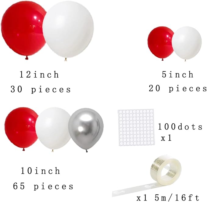 Red White Silver Balloon Garland Kit - 122PCS Red White Balloons Red Silver Balloons for Birthday Wedding Anniversary Bridal Shower Bride To Be Graduation Party Decorations
