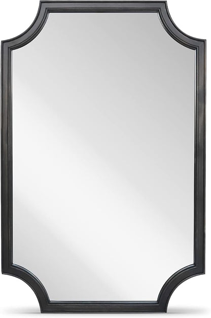 WallBeyond 24" x 36" Full Scalloped Corners Arch Rectangle Wall Mirror with Wood Frame for Entryway, Living Room or Bedroom Home Decor - Light Woodgrain [24" x 36" Black]