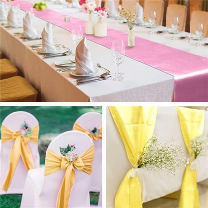 Aneco 12 Pack Satin Table Runner 12 x 108 Inch Pastel Rainbow Long Wedding Satin Silk Table Runner for Wedding Banquet Graduations Birthday Party Decoration