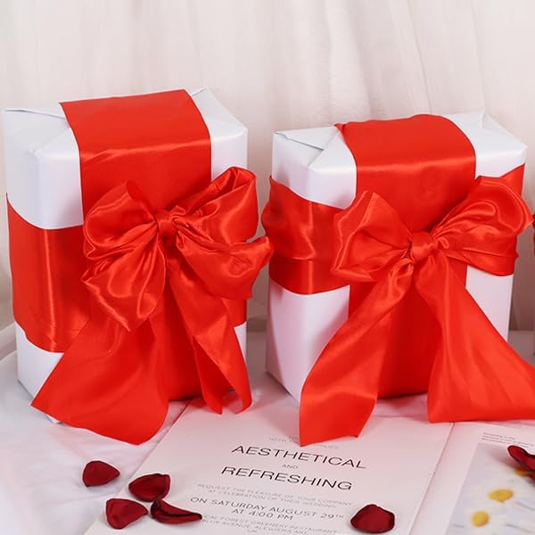 TONIFUL 4 Inch x 22Yards Wide Red Satin Ribbon Solid Fabric Large Ribbon for Cutting Ceremony Kit Grand Opening Chair Sash Table Hair Car Bows Sewing Craft Gift Wrapping Wedding Party Decoration