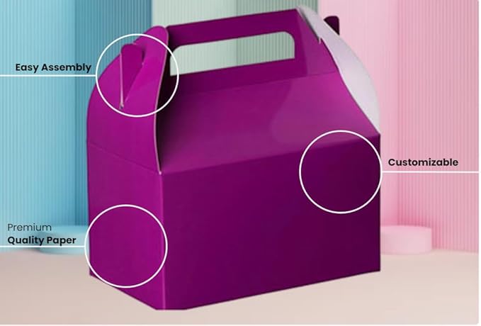 Hammont Candy Boxes Party Favors - 10 Pack Paper Gable Boxes - Ariel Birthday Party Supplies Favor Boxes - Mermaid Birthday Bag & Party Treat Box for Goodies & Gifts –- 6.25" X 3.75" X 3.5" (Purple)