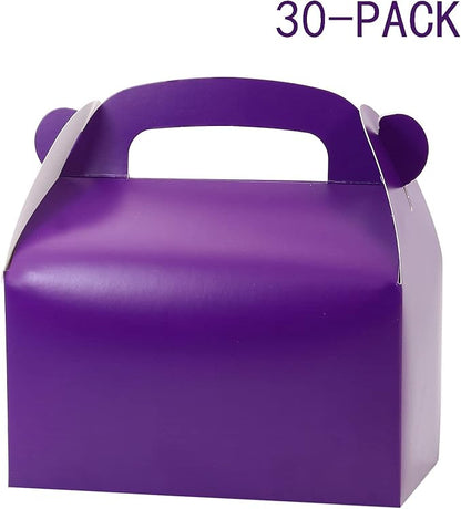 30-Pack Dark Purple Party Favor Treat Boxes, Goodie Boxes, Gable Paper Gift Boxes with Handles. Perfect for Purple Birthday Party Baby Shower Decoration Supplies