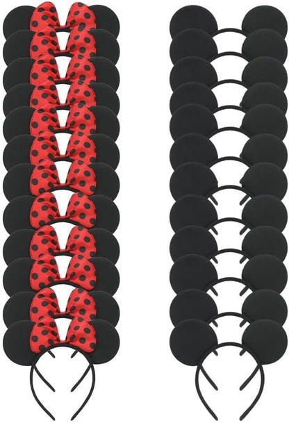 24Pcs Mouse Costume Deluxe Fabric Ears Headband Polka Dots Bow Hairs Accessories Headwear Party Favors Decorations