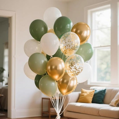 65PCS Sage Green Balloons, 12inch Latex Sage Green Sand White Metallic Gold Confetti Balloons for Boho Birthday Weddings Baby Showers, Bridal Showers Party Decorations
