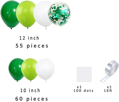 Green White Balloons Garland Arch Kit - Dark Green, Lime Green, Green White Balloons for Tropical Safari Wild Video Game Birthday Wedding Graduation Baby Shower St Patrick's Decorations