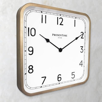 Presentime & Co. 16" Anton Vintage Square Clock, Silent No Ticking, Wall Art and Timepiece for Home Decoration/Wall Décor, Antique Hamilton Gold Color